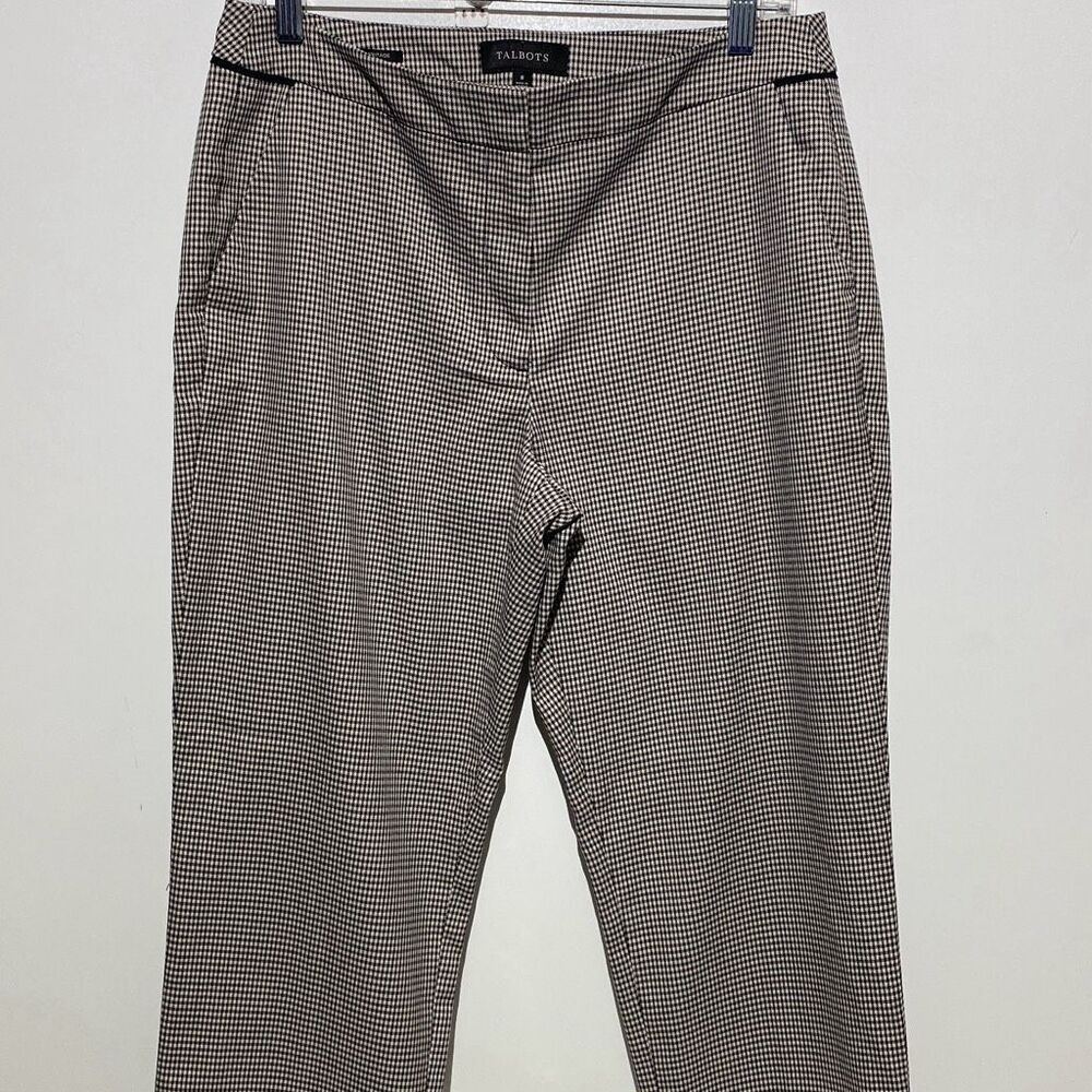 Talbots Women's Cream Black Heritage Houndstooth Trouser Pants Size 8